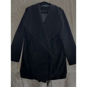 Lauren Ralph Lauren Womens Petite Large Black Wool Cape Coat Fringe Pockets